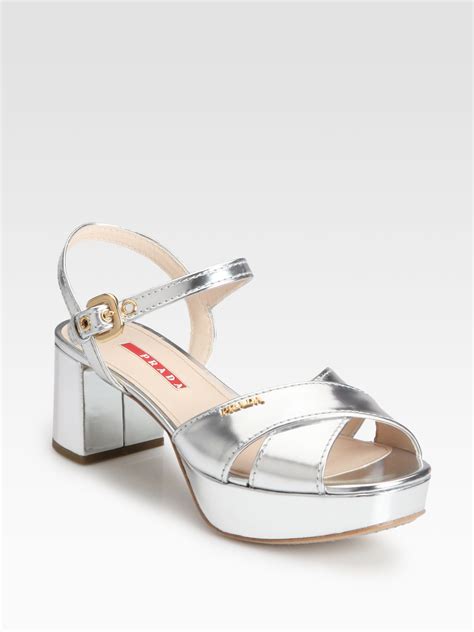 prada criss cross metallic leather platform sandals|farfetch Prada shoes.